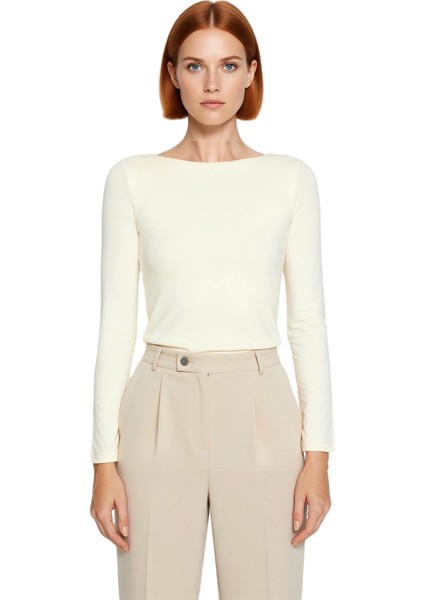 Kadın Moda Şık Üst Giyim Crop Kayık Yaka Slim Kalıp Örme Pamuklu Fitted Vücuda Oturan Esnek Bluz fiyatları