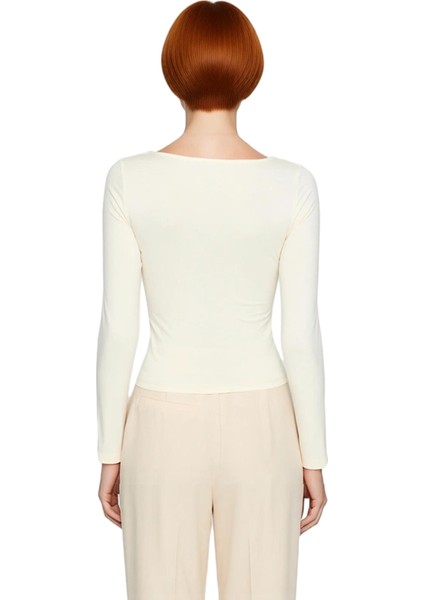 Kadın Moda Şık Üst Giyim Crop Kayık Yaka Slim Kalıp Örme Pamuklu Fitted Vücuda Oturan Esnek Bluz modelleri