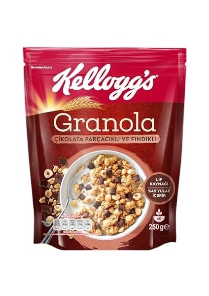 Kellogg&apos;s Çikolata Parçacıklı ve Fındıklı Granola 250 gr x 6 Adet