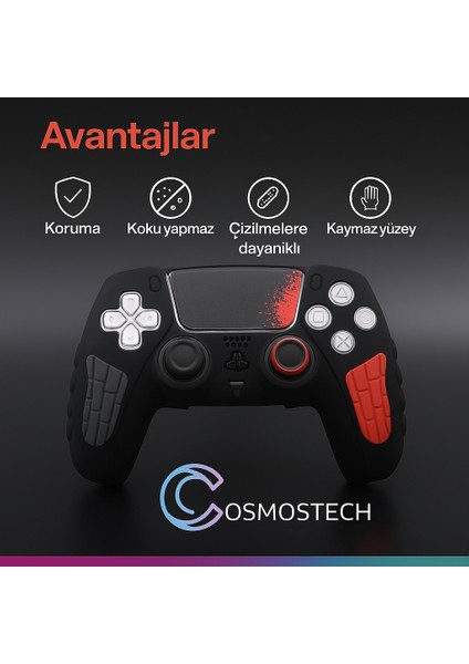 Ps5 Dualsense Silikon Kılıf Siyah-Kırmızı Spider Desen + 2 Thumb Grip + Sticker + Analog Koruyucu Halkalar (Rings) fiyatları