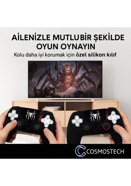 Ps5 Dualsense Silikon Kılıf Siyah-Kırmızı Spider Desen + 2 Thumb Grip + Sticker + Analog Koruyucu Halkalar (Rings) modelleri