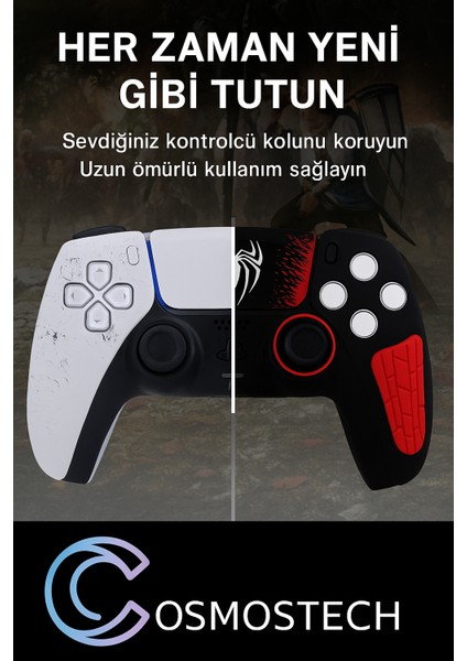 Ps5 Dualsense Silikon Kılıf Siyah-Kırmızı Spider Desen + 2 Thumb Grip + Sticker + Analog Koruyucu Halkalar (Rings) fırsatları