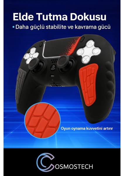Ps5 Dualsense Silikon Kılıf Siyah-Kırmızı Spider Desen + 2 Thumb Grip + Sticker + Analog Koruyucu Halkalar (Rings) indirimleri
