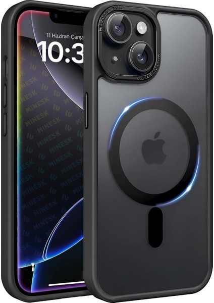 13 ve 14 Için Serisi ile Uyumlu Kablosuz Şarj Destekli Arkası Mat Silikon Kılıf Yükseltilmiş Lens Çerçeveli ve Metal Tuş Takımlı Ultra Güçlü Koruma Kılıf (Siyah, 13-14)