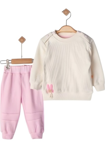 Kız Bebek Tavşan Figürlü Ribanalı Takım & 9-24 Ay Omuzdan Düğmeli Alt-Üst Takım