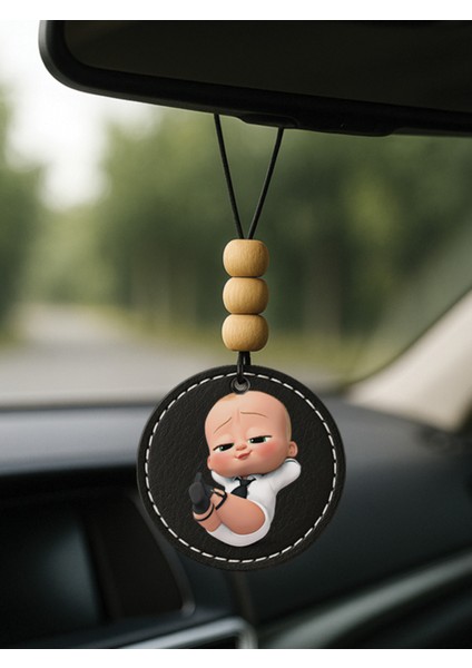Özel Tasarım Deri Baskılı Desenli Araba Dikiz Aynası Süsü Siyah - Bebek