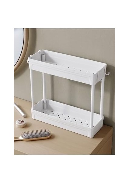 Ata Home Rafata Makyaj,takı ve Bakım Ürünleri Organizeri Rafı Standı Iki Katlı Askılı Kozmetik Düzenleyici, Beyaz fiyatları