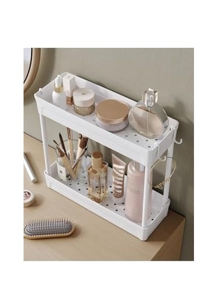 Ata Home Rafata Makyaj,takı ve Bakım Ürünleri Organizeri Rafı Standı Iki Katlı Askılı Kozmetik Düzenleyici, Beyaz modelleri