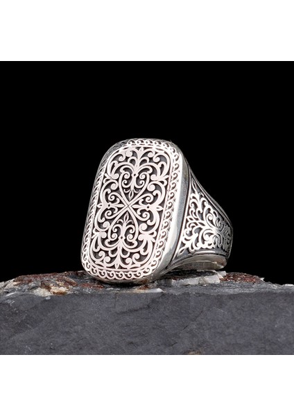 925 Ayar Gümüş Kalem Işleme Otantik Model Erkek Yüzük