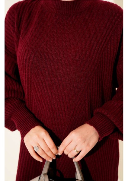 Kabartma Asimetrik Çizgili Uzun Kollu Triko Tunik fiyatları