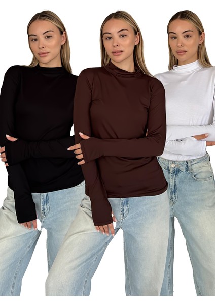 Kadın 3'lü Set Parmak Detaylı Body