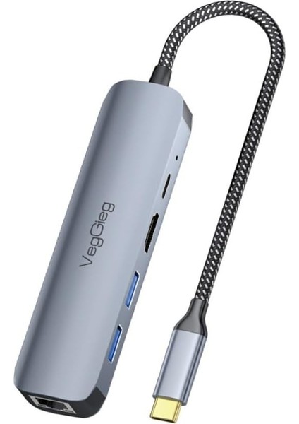 Type-C Pd 100W 5 Portlu 4K 60Hz HDMI Gigabit Ethernet USB 3.0 Çoklayıcı Hub