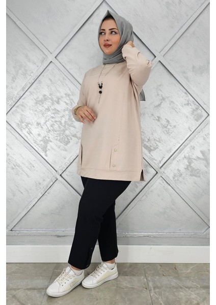 Kadın Kolye Detaylı Taşlı Tesettür Tunik