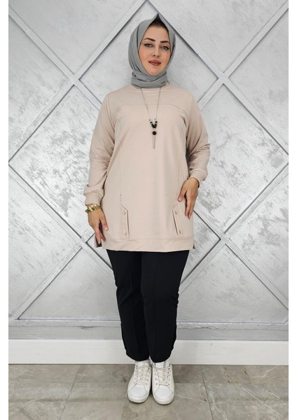 Kadın Kolye Detaylı Taşlı Tesettür Tunik modelleri