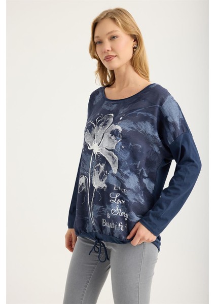 Yaldızlı Çiçek Desenli Yazılı Bluz fiyatları