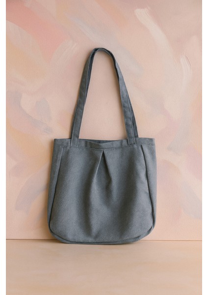 Koyu Gri Çok Amaçlı Premium Oversize Düz Orta Boy Kanvas Kadın El ve Omuz Çantası