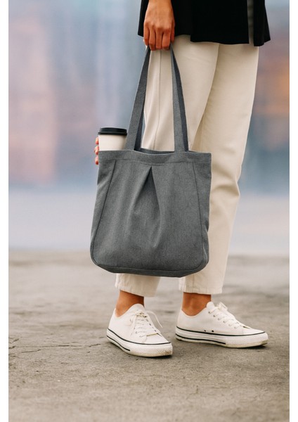 Koyu Gri Çok Amaçlı Premium Oversize Düz Orta Boy Kanvas Kadın El ve Omuz Çantası fiyatları