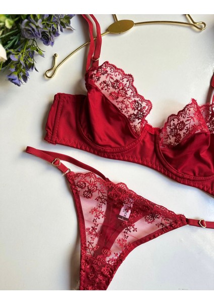Kadın Kırmızı Dantel Saten Iç Çamaşır Takımı modelleri