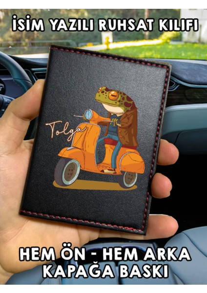 Traveler Ön Arka Baskılı Oto Araç Ruhsat Kabı Kartlık Deri Isim Yazılı Kişiye Özel Cüzdan