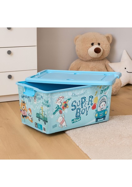 Plastik Tekerlekli Oyuncak Saklama Kutusu - Mavi - 40 Lt