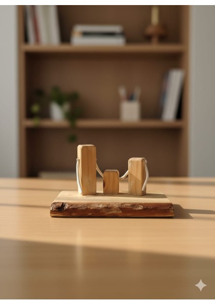 Anne Baba Çocuk Dekoratif Ahşap Biblo Ölümsüz Sevgi