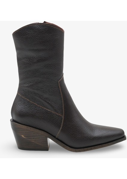 Skaye Kadın Hakiki Deri Western Bot - Kahve