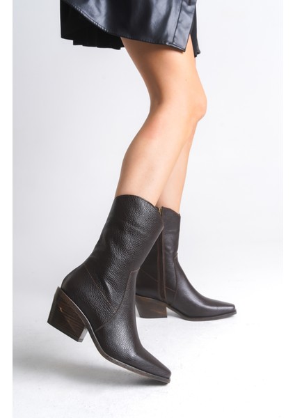 Skaye Kadın Hakiki Deri Western Bot - Kahve indirimleri