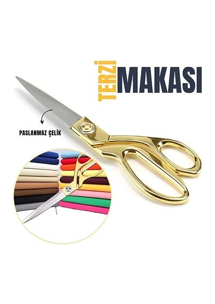 Bfs Terzi Makası – Paslanmaz Çelik Bıçaklı, Altın Renkli Profesyonel Kumaş Kesme Makası
