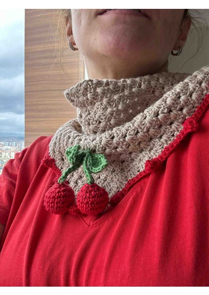 El Yapımı Zarafet: Krem Bej Kiraz Detaylı Tığ Işi Bandana, Örgü Saç Aksesuarı fiyatları