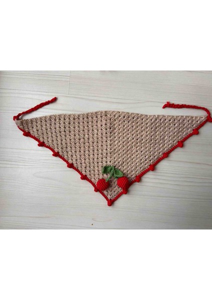 El Yapımı Zarafet: Krem Bej Kiraz Detaylı Tığ Işi Bandana, Örgü Saç Aksesuarı fırsatları