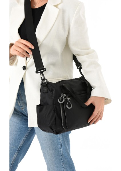 Sanmorris Kadın 4 Bölmeli Paraşüt Kumaş Ayarlanabilir Çapraz Askılı El ve Omuz Çantası