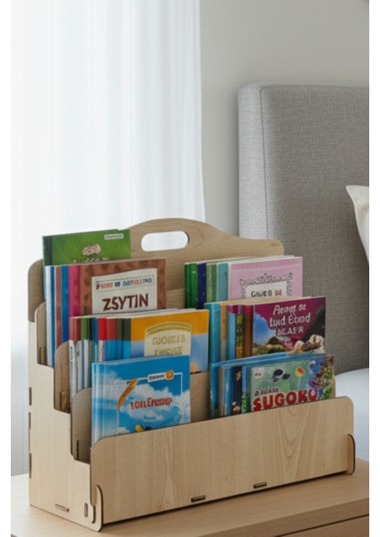 Carry Montessori 4 Raflı Ahşap Mini Kitaplık -Çocuk Odası Kitaplık - Masaüstü Mini Kitaplık