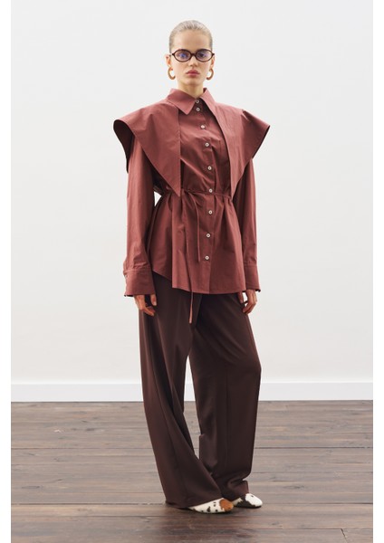 Üçgen Fularlı Oversıze Gömlek Tarçın Kabuğu