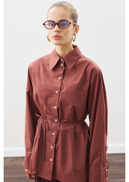 Üçgen Fularlı Oversıze Gömlek Tarçın Kabuğu fiyatları