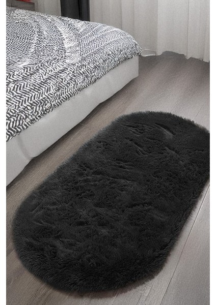 Antrasit Oval Post Halı Peluş Yumuşak Kaymaz Dot Taban Antibakteriyel Makinada Yıkanabilir Yolluk modelleri