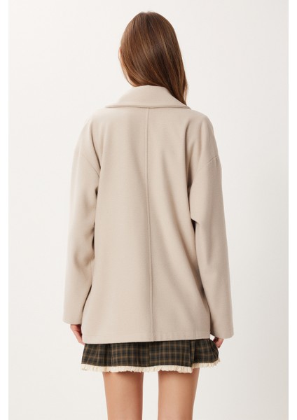 Oversize Kruvaze Kaşe Kaban LZV0038 Taş indirimleri