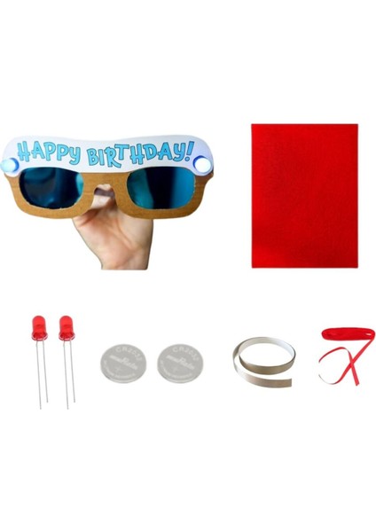 Doğum Günü Parti Gözlüğü Keçe Kağıtan Devre Kiti - Kumaş Iletken Bant ,CR2032 Pil ,5mm LED Kit modelleri