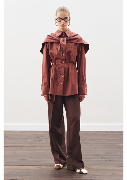 Üçgen Fularlı Oversıze Gömlek Tarçın Kabuğu indirimleri