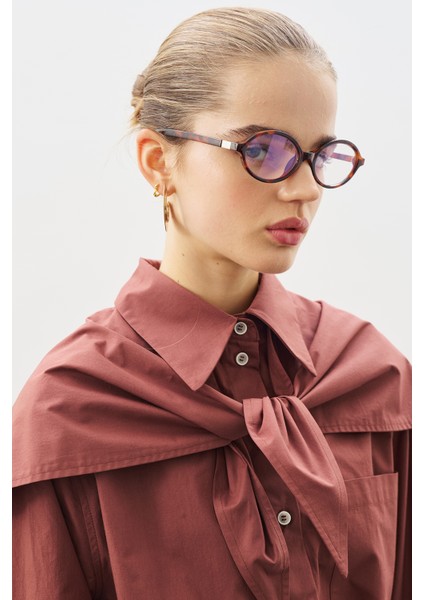 Üçgen Fularlı Oversıze Gömlek Tarçın Kabuğu