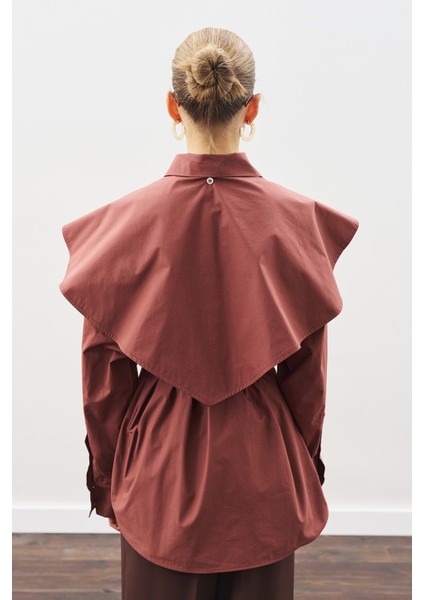 Üçgen Fularlı Oversıze Gömlek Tarçın Kabuğu