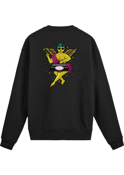 Sırt Baskılı Modern Melek Tasarımlı Sweatshirt