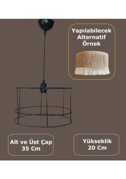 Silindir Avize Teli , Iskeleti (Büyük Boy 35X20 Cm) Siyah Statik Boyalı (Duy Takımı Dahil)