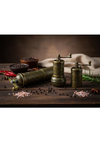Ludıa Zamak Metal Antik Renk 3 Lü Set Karabiber,kahve,çörek Otu El Değirmeni Öğütücü Grinder S2 fiyatları