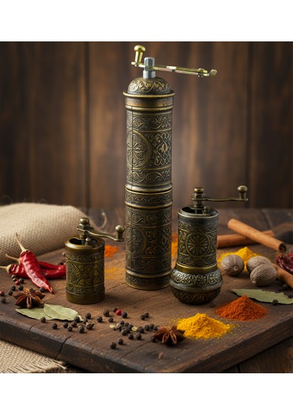 Ludıa Zamak Metal Antik Renk 3 Lü Set Karabiber,kahve,çörek Otu El Değirmeni Öğütücü Grinder S2 modelleri