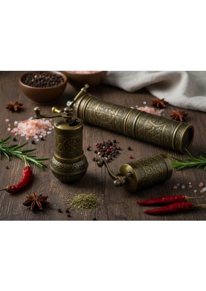 Ludıa Zamak Metal Antik Renk 3 Lü Set Karabiber,kahve,çörek Otu El Değirmeni Öğütücü Grinder S2