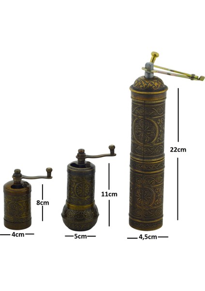 Ludıa Zamak Metal Antik Renk 3 Lü Set Karabiber,kahve,çörek Otu El Değirmeni Öğütücü Grinder S2