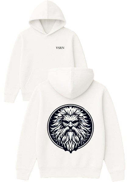Kaba Sakallı Adam Tasarım Baskılı Oversize Beyaz Kapüşonlu Sweatshirt