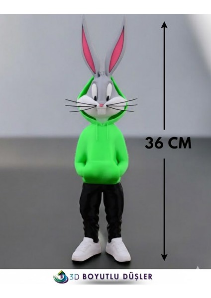 👉 3D Baskı TAVŞAN Figürü 36 cm | El Yapımı Yeşil Kapşonlu Dekoratif Figür
