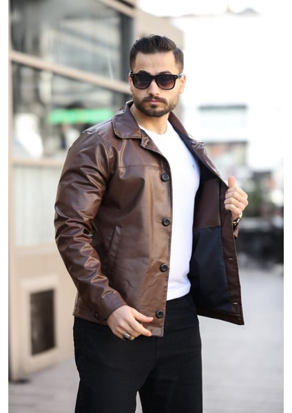 Yeni Sezon Erkek Baharlık Düğmeli Italyan Kesim Deri Ceket