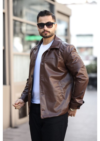 Yeni Sezon Erkek Baharlık Düğmeli Italyan Kesim Deri Ceket modelleri